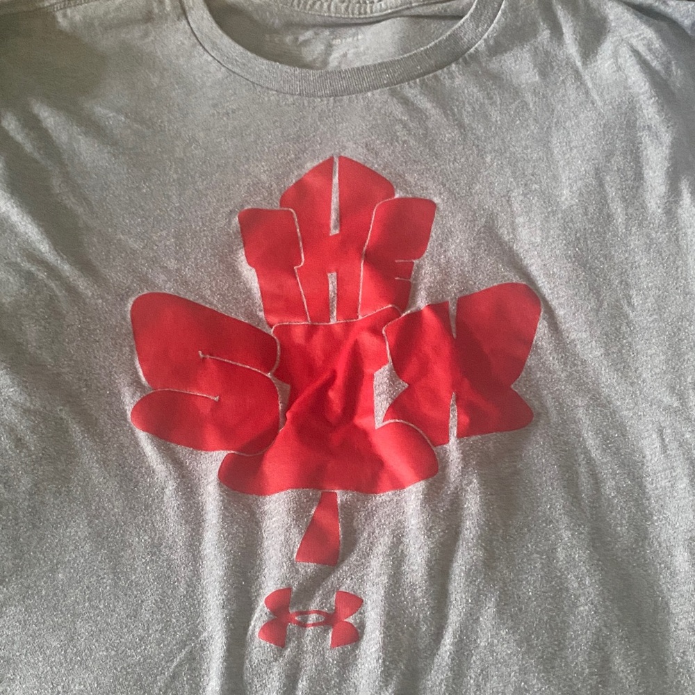 Under Armour Gray Tee with Red Leaf Graphic